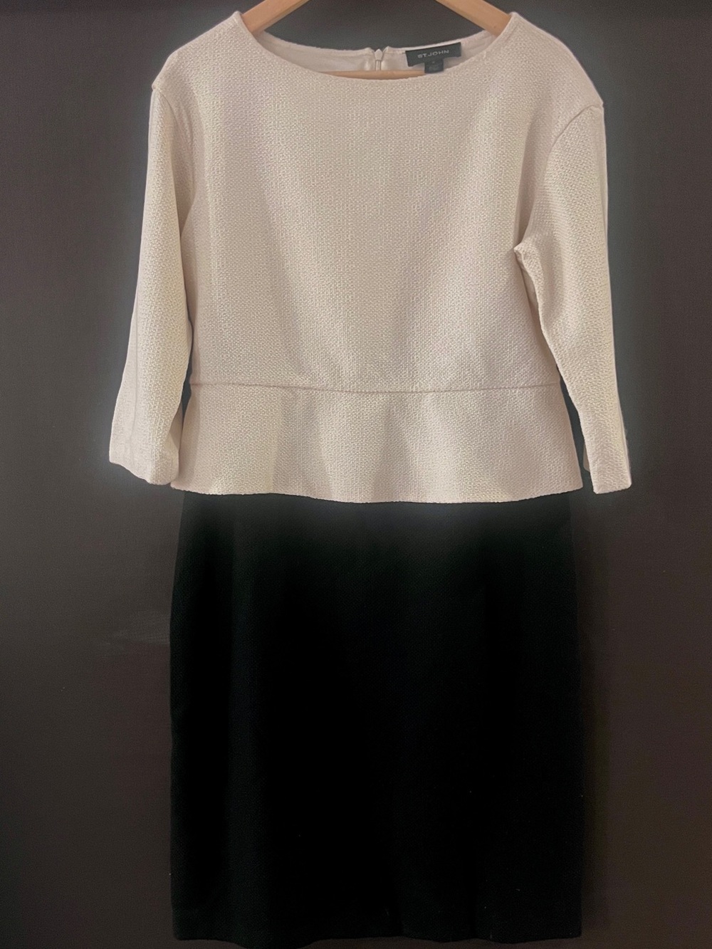 St. John Two-Tone Peplum Sheath Dress in Cream and Black excellent condition